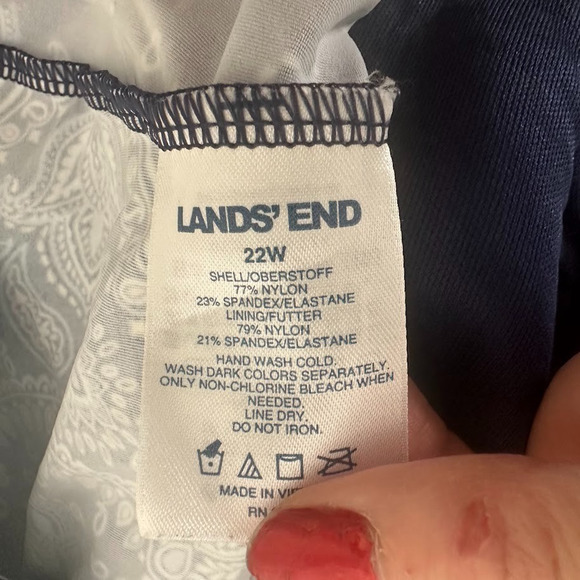 Lands' End Size 22W Paisley Floral Blue Underwire Padded Tankini Swim Top Modest - Picture 8 of 9